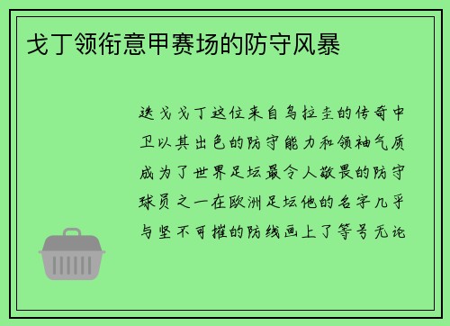 戈丁领衔意甲赛场的防守风暴